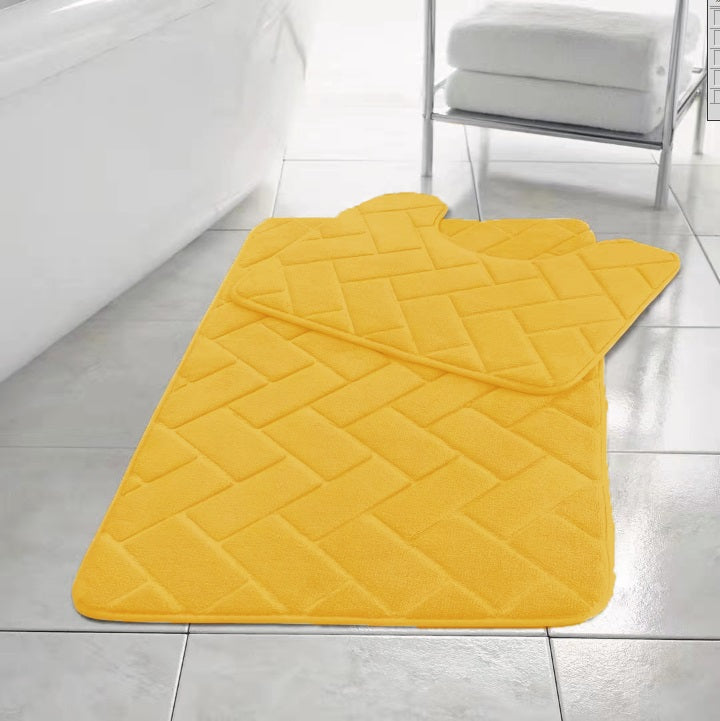 Block Memory Foam Bath Mat 2 Piece Set Non Slip
