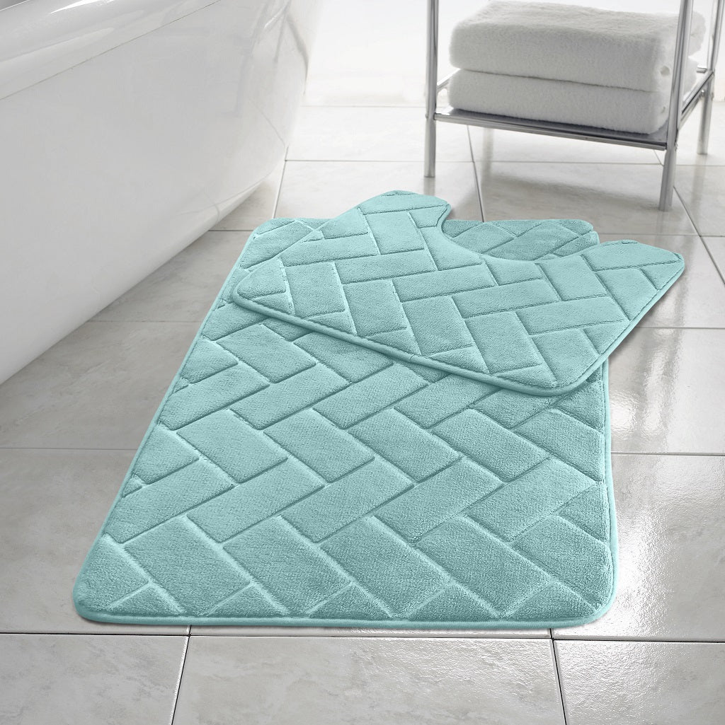 Block Memory Foam Bath Mat 2 Piece Set Non Slip