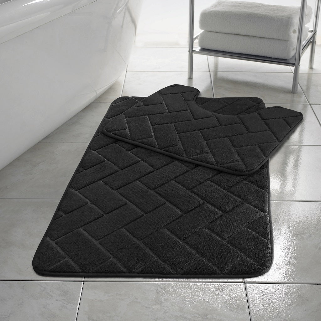 Block Memory Foam Bath Mat 2 Piece Set Non Slip