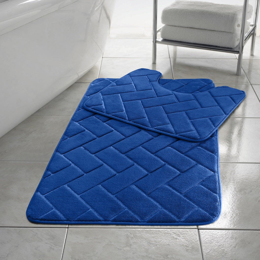 Block Memory Foam Bath Mat 2 Piece Set Non Slip