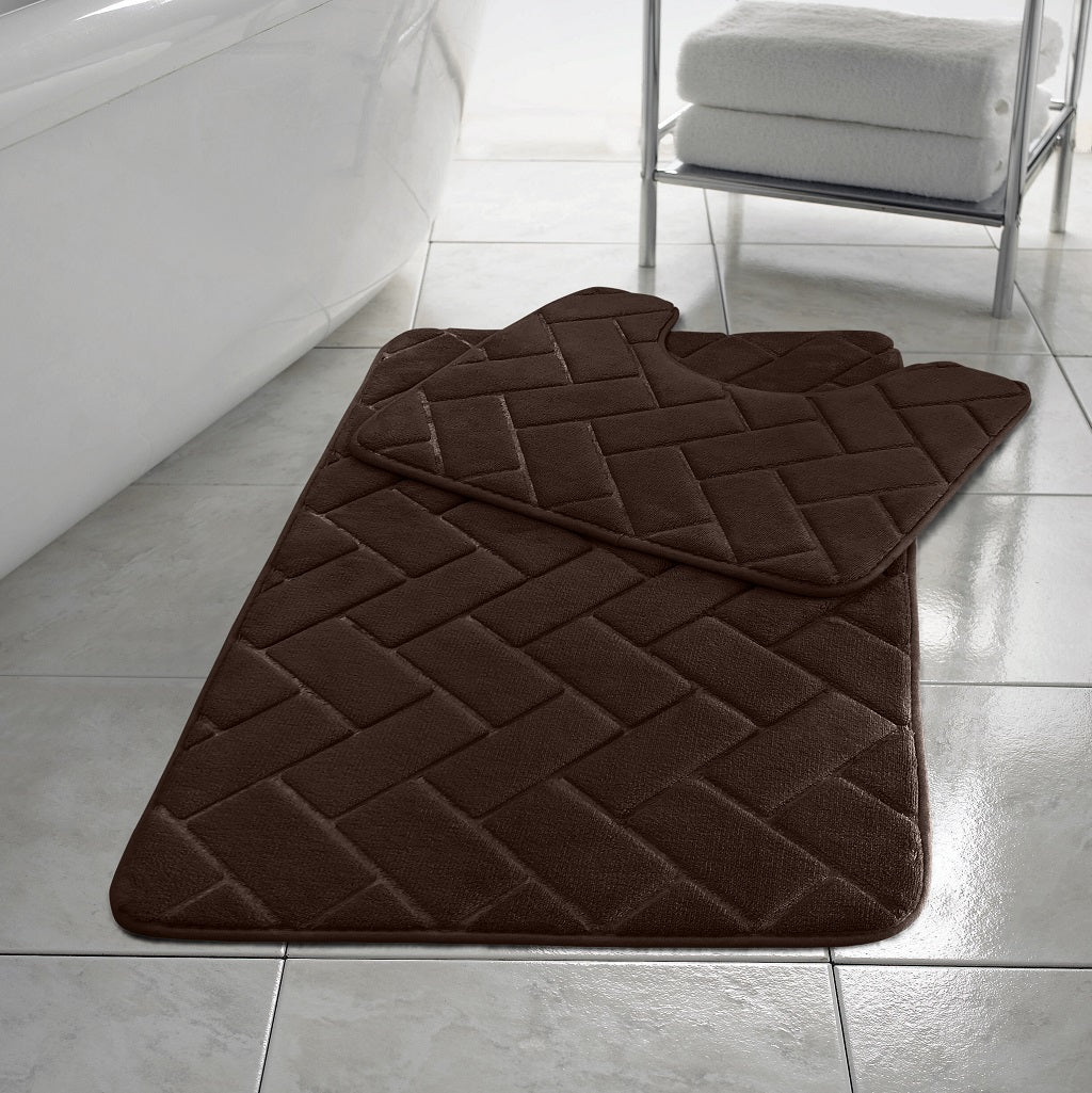 Block Memory Foam Bath Mat 2 Piece Set Non Slip