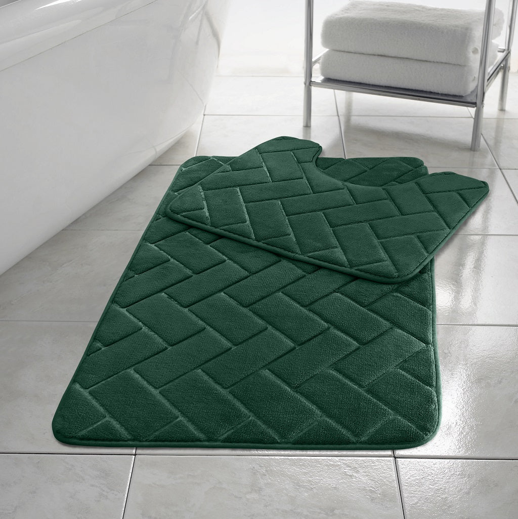 Block Memory Foam Bath Mat 2 Piece Set Non Slip