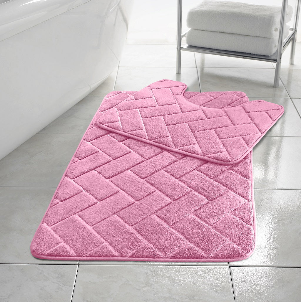 Block Memory Foam Bath Mat 2 Piece Set Non Slip