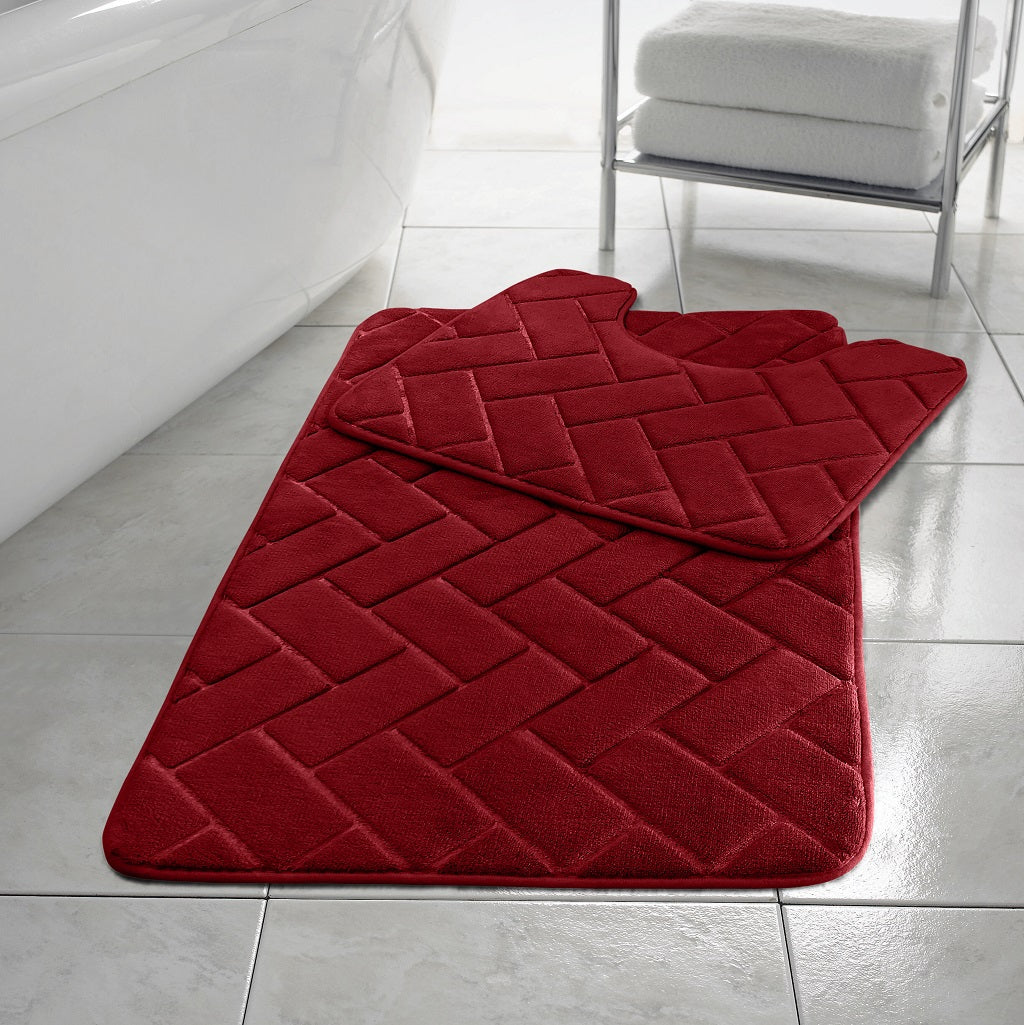 Block Memory Foam Bath Mat 2 Piece Set Non Slip
