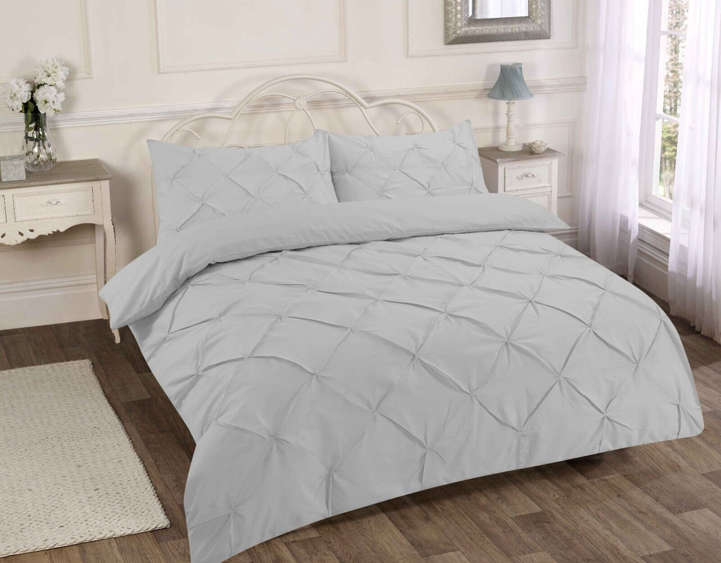 PINTUCK DUVET SET POLY COTTON QUILT COVER SINGLE DOUBLE SUPER KING SIZE BEDDING