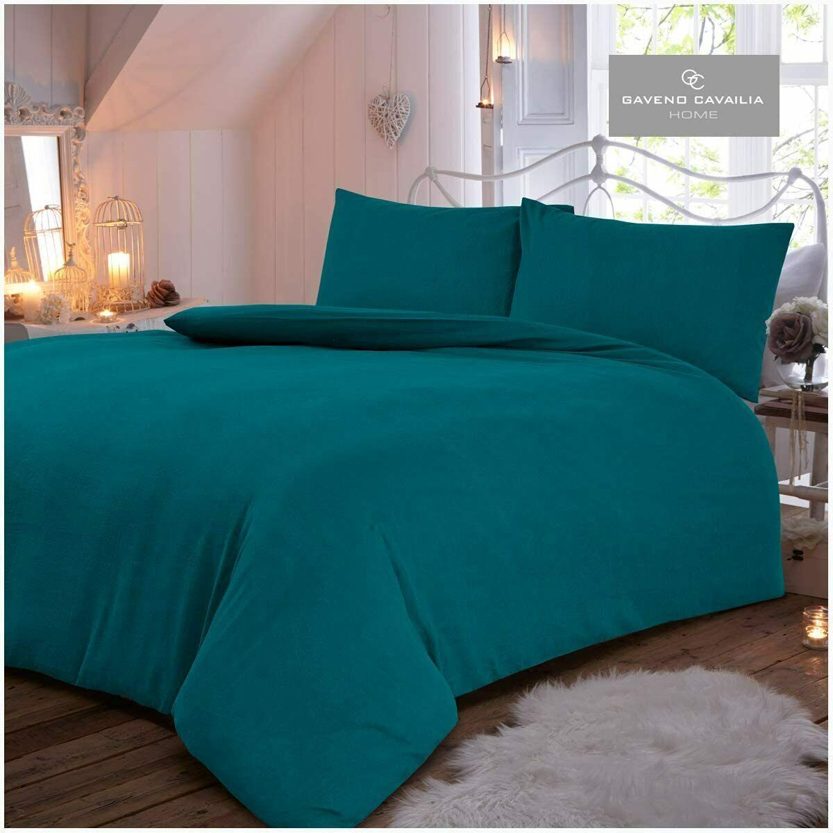 Flannelette 100% Brushed Cotton Duvet Quilt Cover Bed Set Double King Single