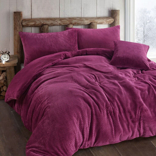 Luxury Teddy Popcorn Waffle Duvet Cover Fleece Warm Quilt Bedding Set All Sizes