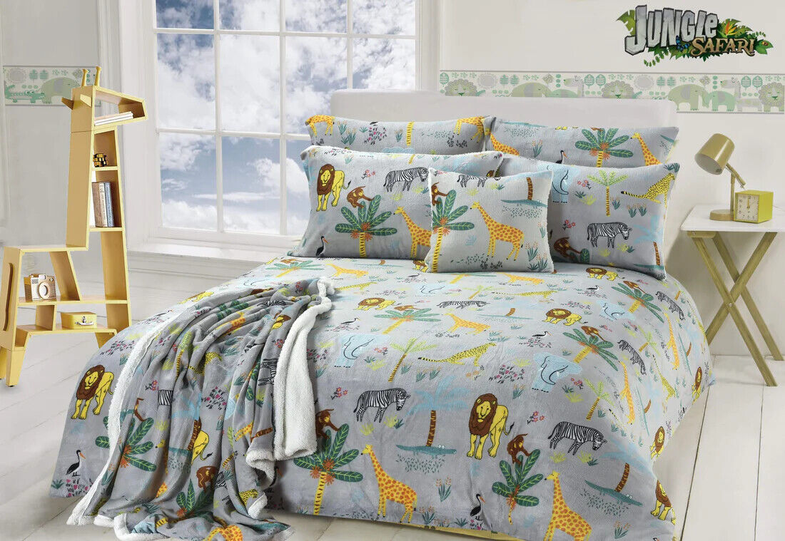 Teddy Fleece Duvet Cover Set Soft Printed Stars Stag Quilt Warm Winter Bedding