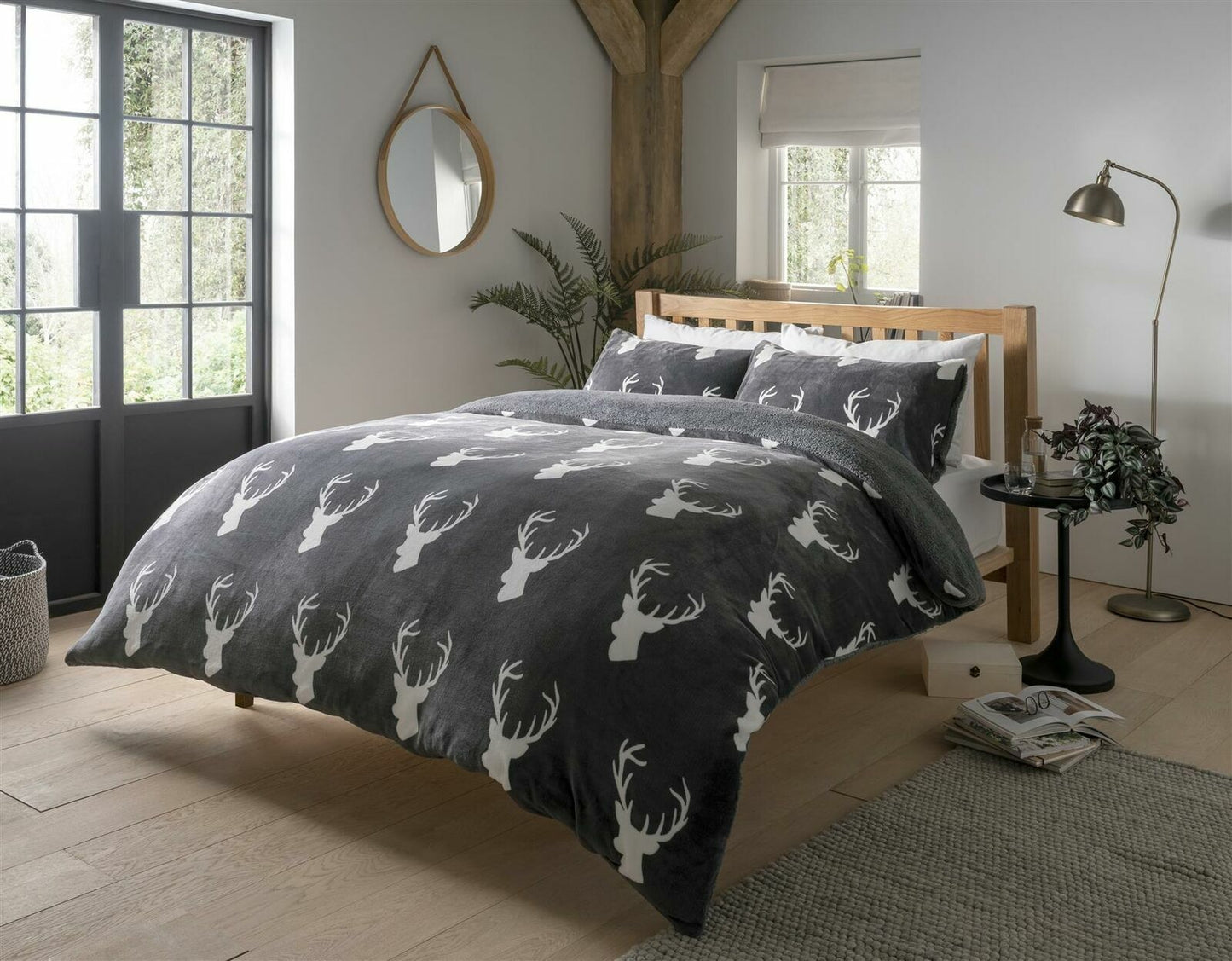 Teddy Fleece Duvet Cover Set Printed Star Stag Quilt Warm Cosy Winter Bedding