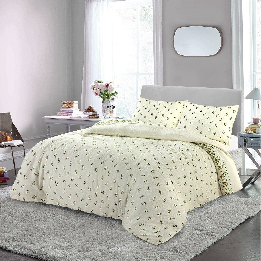 Flannelette 100% Brushed Cotton Duvet Quilt Cover Bed Set Double King Single