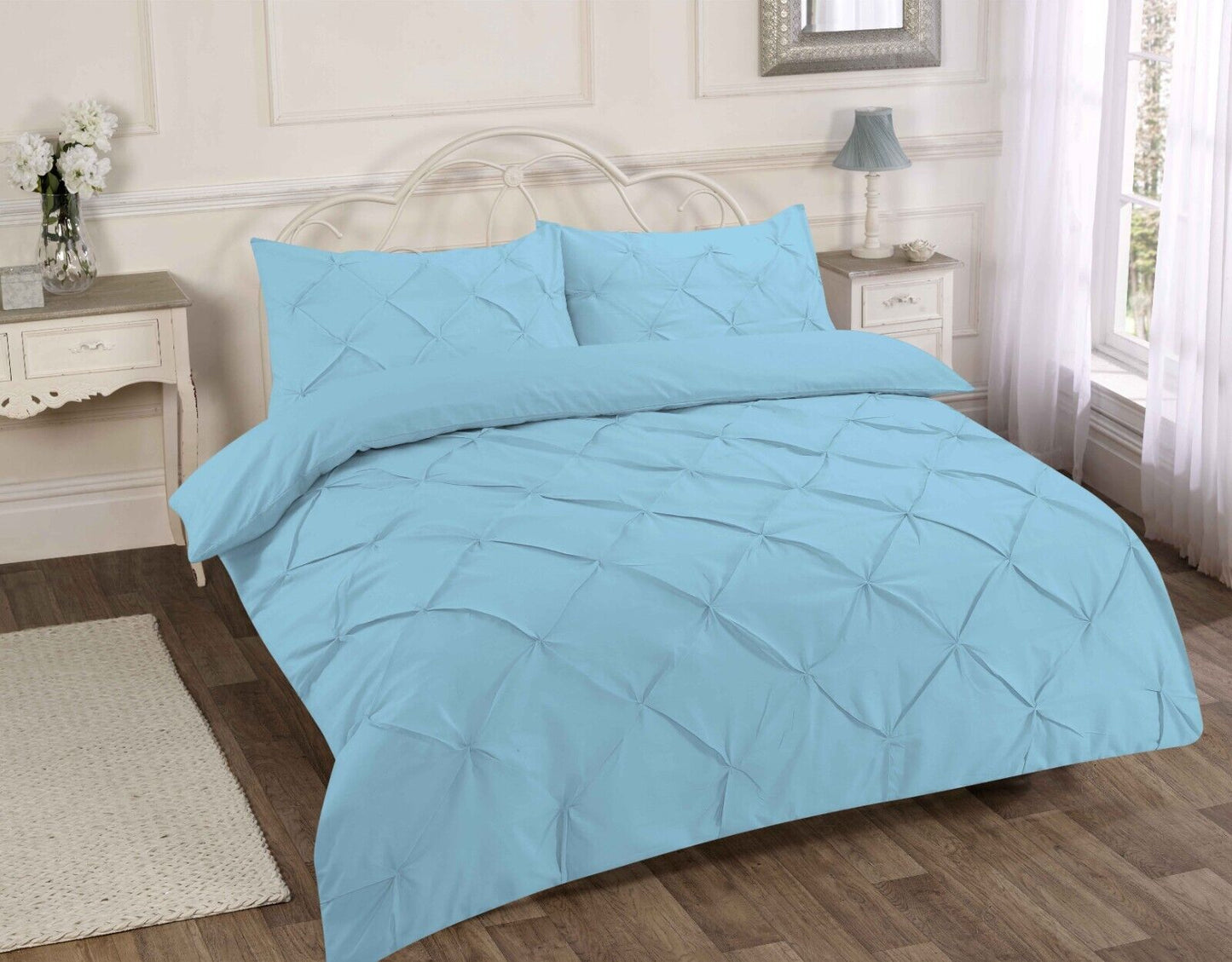 PINTUCK DUVET SET POLY COTTON QUILT COVER SINGLE DOUBLE SUPER KING SIZE BEDDING