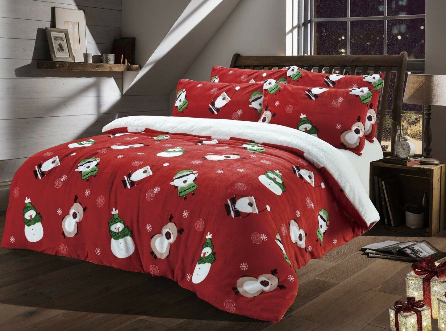 Teddy Fleece Duvet Cover Set Printed Star Stag Quilt Warm Cosy Winter Bedding