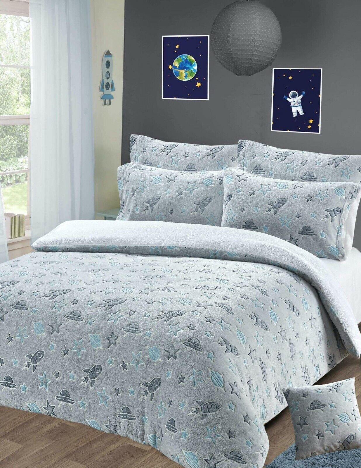 Glow In The Dark Teddy Fleece Duvet Cover Set