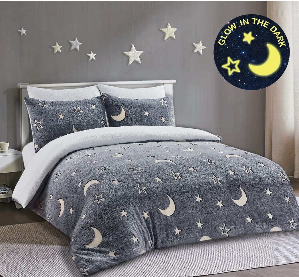 Teddy Fleece Bear Bedding Set Soft Warm Kids Glow In The Dark Duvet Quilt Cover