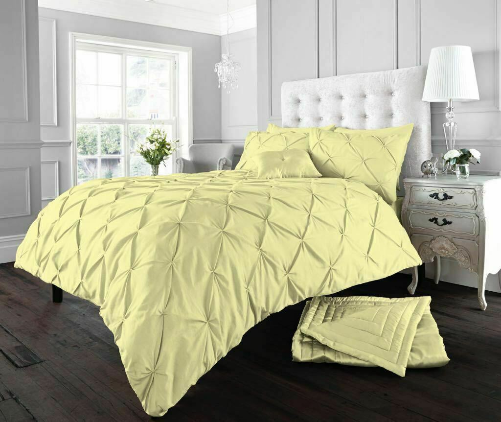 PINTUCK DUVET SET POLY COTTON QUILT COVER SINGLE DOUBLE SUPER KING SIZE BEDDING