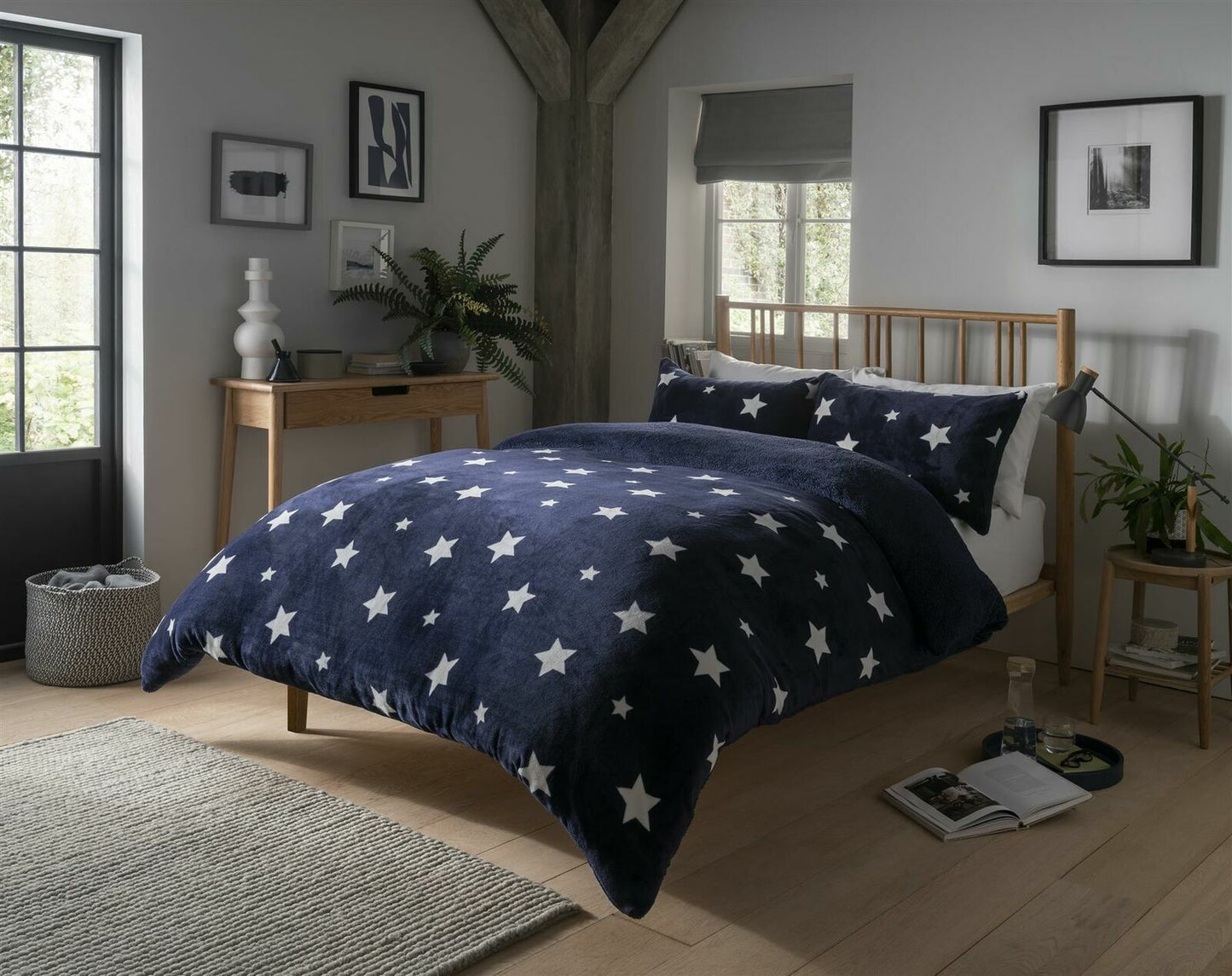 Teddy Fleece Duvet Cover Set Printed Star Stag Quilt Warm Cosy Winter Bedding