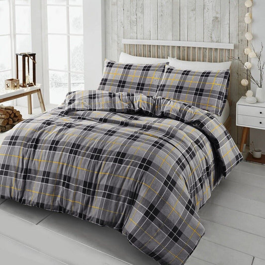 Flannelette Tartan Thermal 100% Brushed Cotton Quilt Duvet Cover Cosy Bed Set