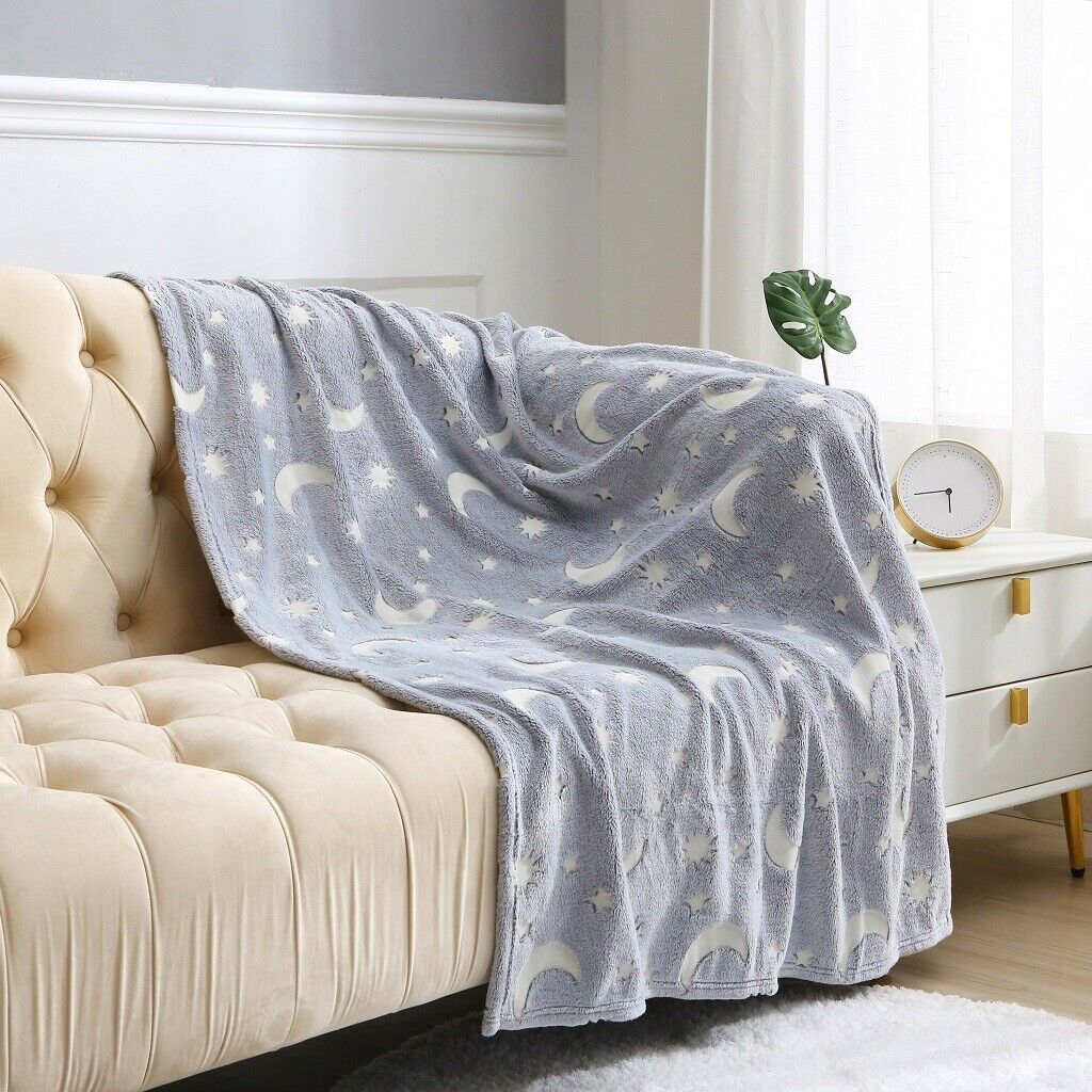 Fleece Blanket Glow in the Dark Large Sofa Throw Soft Warm Faux Fur Mink Kids