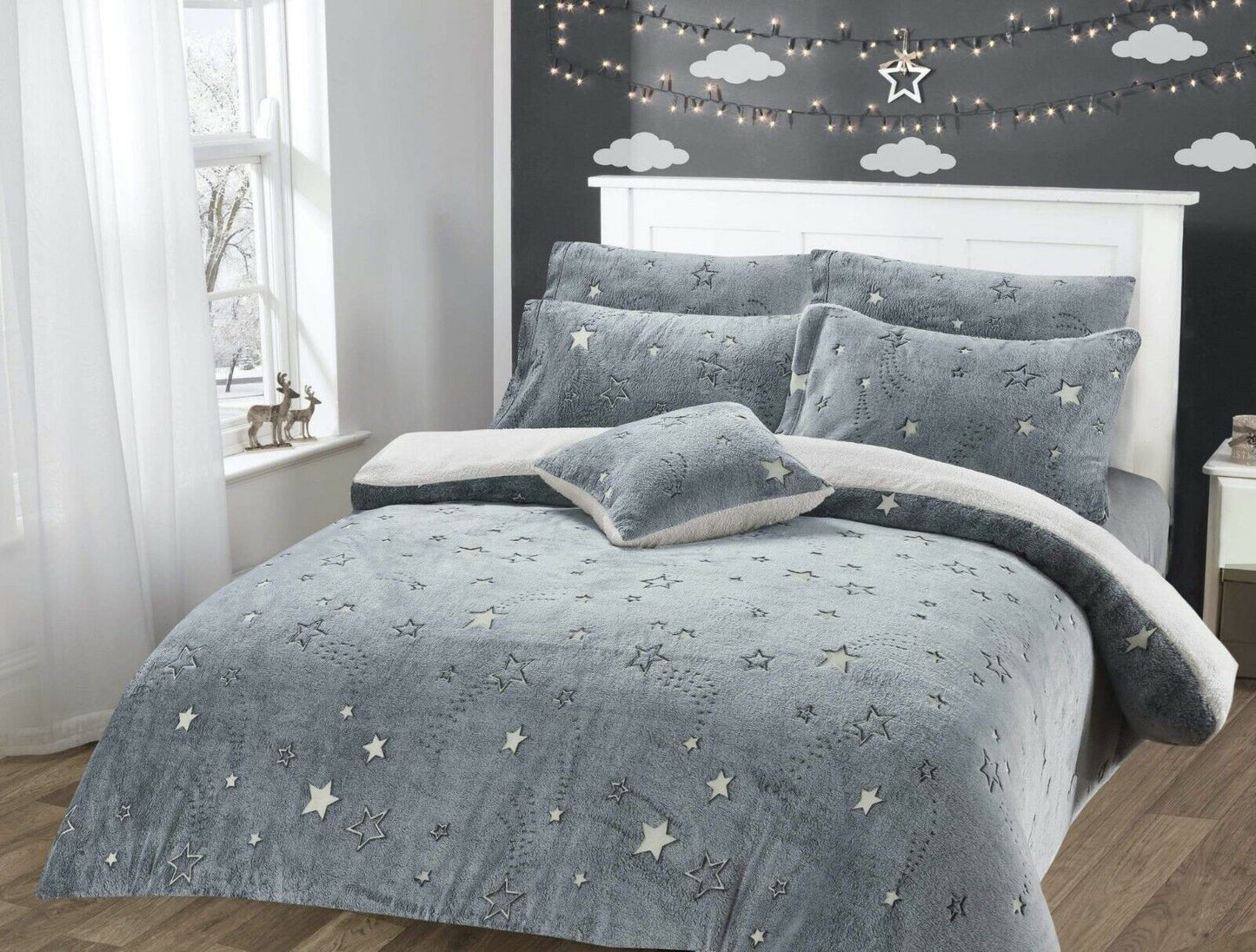 Glow In The Dark Teddy Fleece Duvet Cover Set