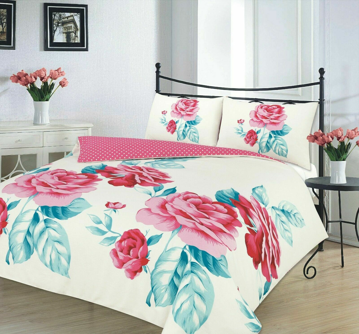 Luxury Reversible Floral Duvet Quilt Cover Bedding Set Single Double King Size