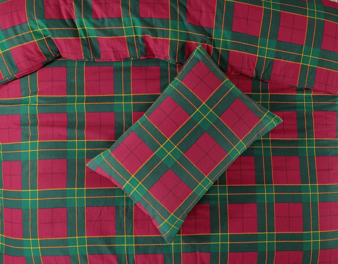 Flannelette Tartan Thermal 100% Brushed Cotton Quilt Duvet Cover Cosy Bed Set