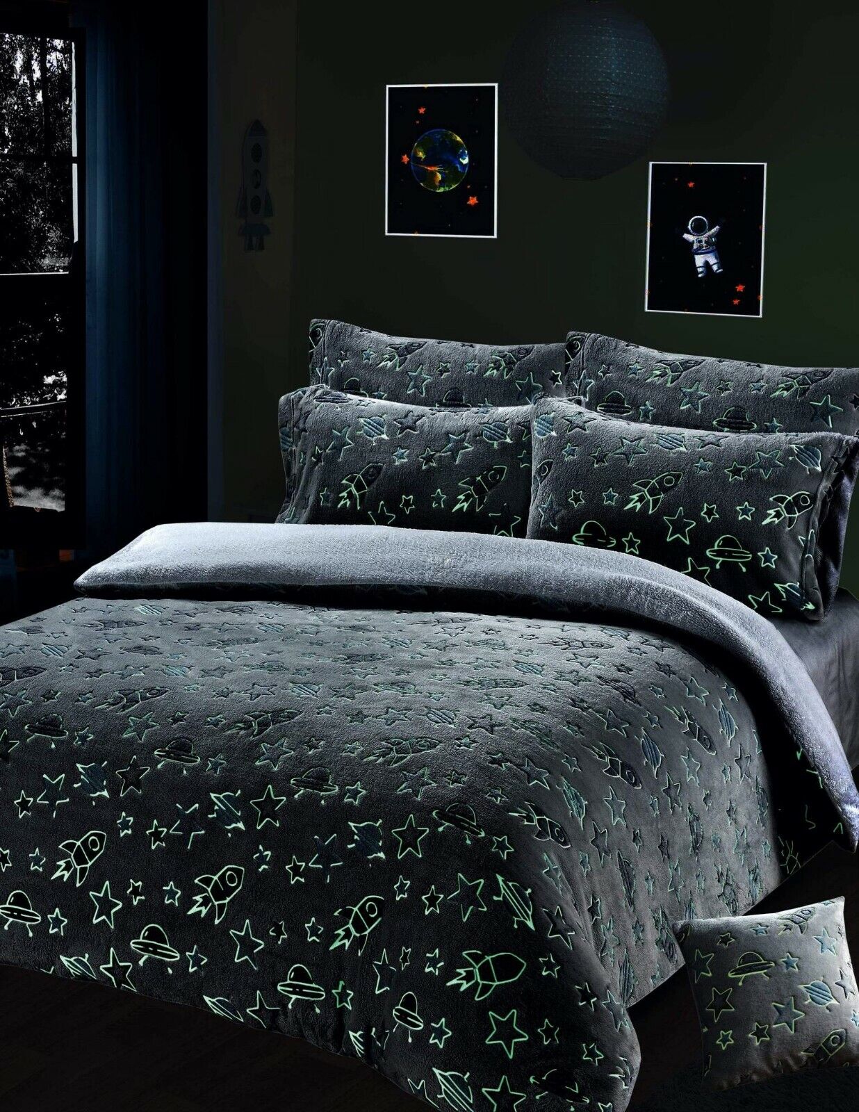 Glow In The Dark Teddy Fleece Duvet Cover Set