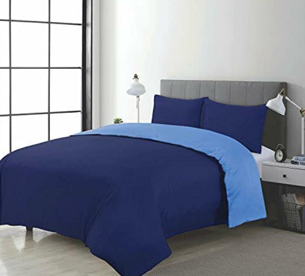 Plain Reversible Duvet Cover & Pillowcase Bedding Set Cover Single Double King