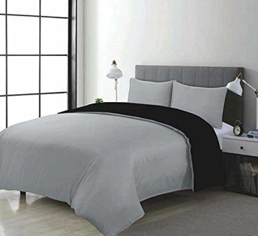 Plain Reversible Duvet Cover & Pillowcase Bedding Set Cover Single Double King