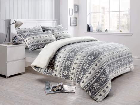 Teddy Fleece Duvet Cover Set Printed Star Stag Quilt Warm Cosy Winter Bedding