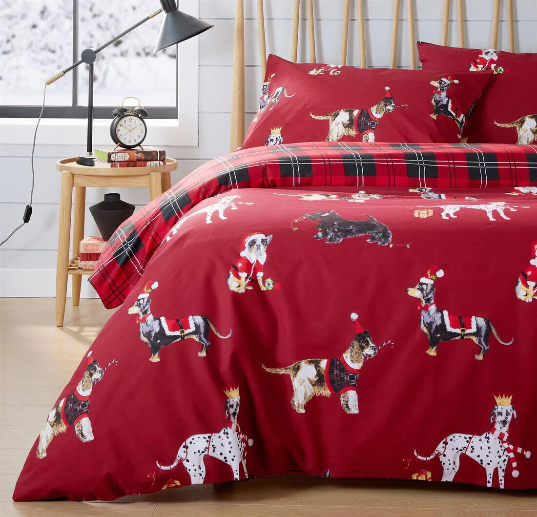 Xmas Duvet Quilt Cover Dogs Christmas Kids Bedding Set Single Double King