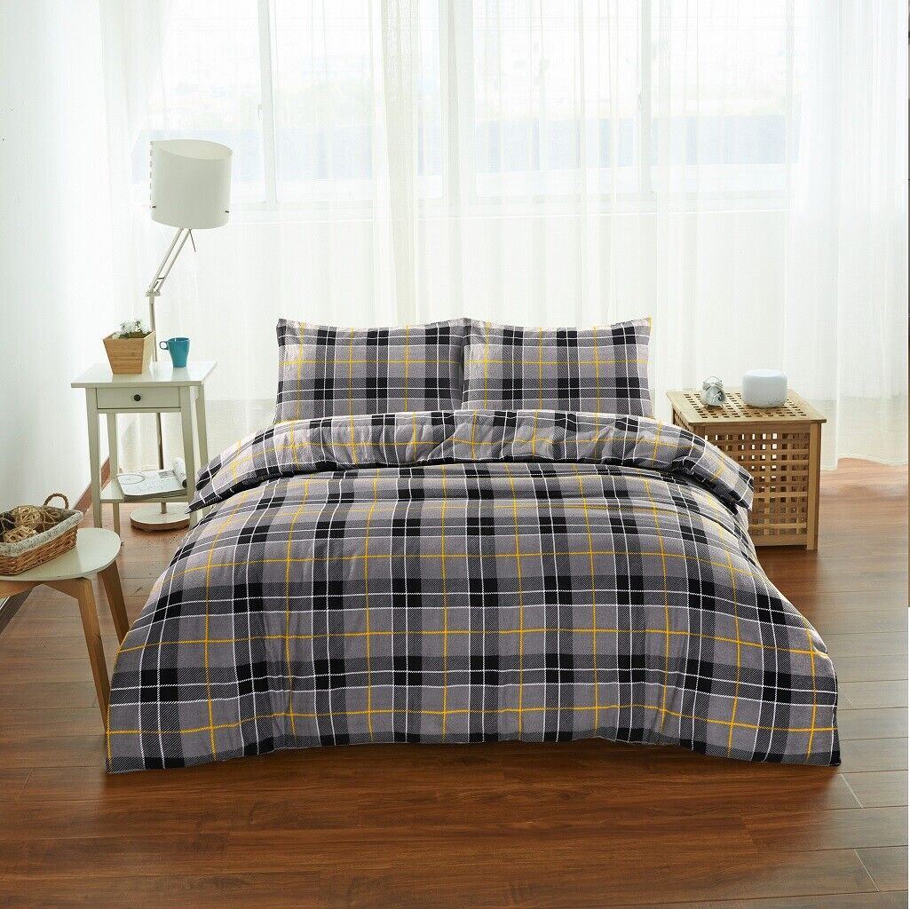 Flannelette Tartan Thermal 100% Brushed Cotton Quilt Duvet Cover Cosy Bed Set