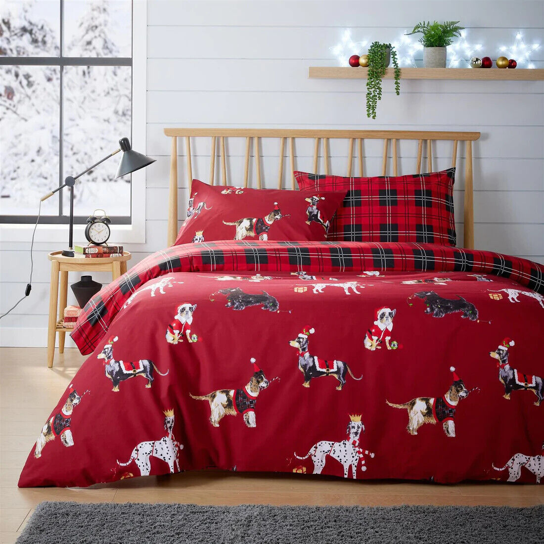 Xmas Duvet Quilt Cover Dogs Christmas Kids Bedding Set Single Double King