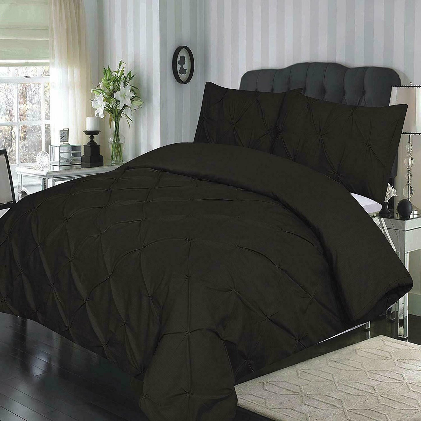 PINTUCK DUVET SET POLY COTTON QUILT COVER SINGLE DOUBLE SUPER KING SIZE BEDDING