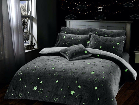 Glow In The Dark Teddy Fleece Duvet Cover Set