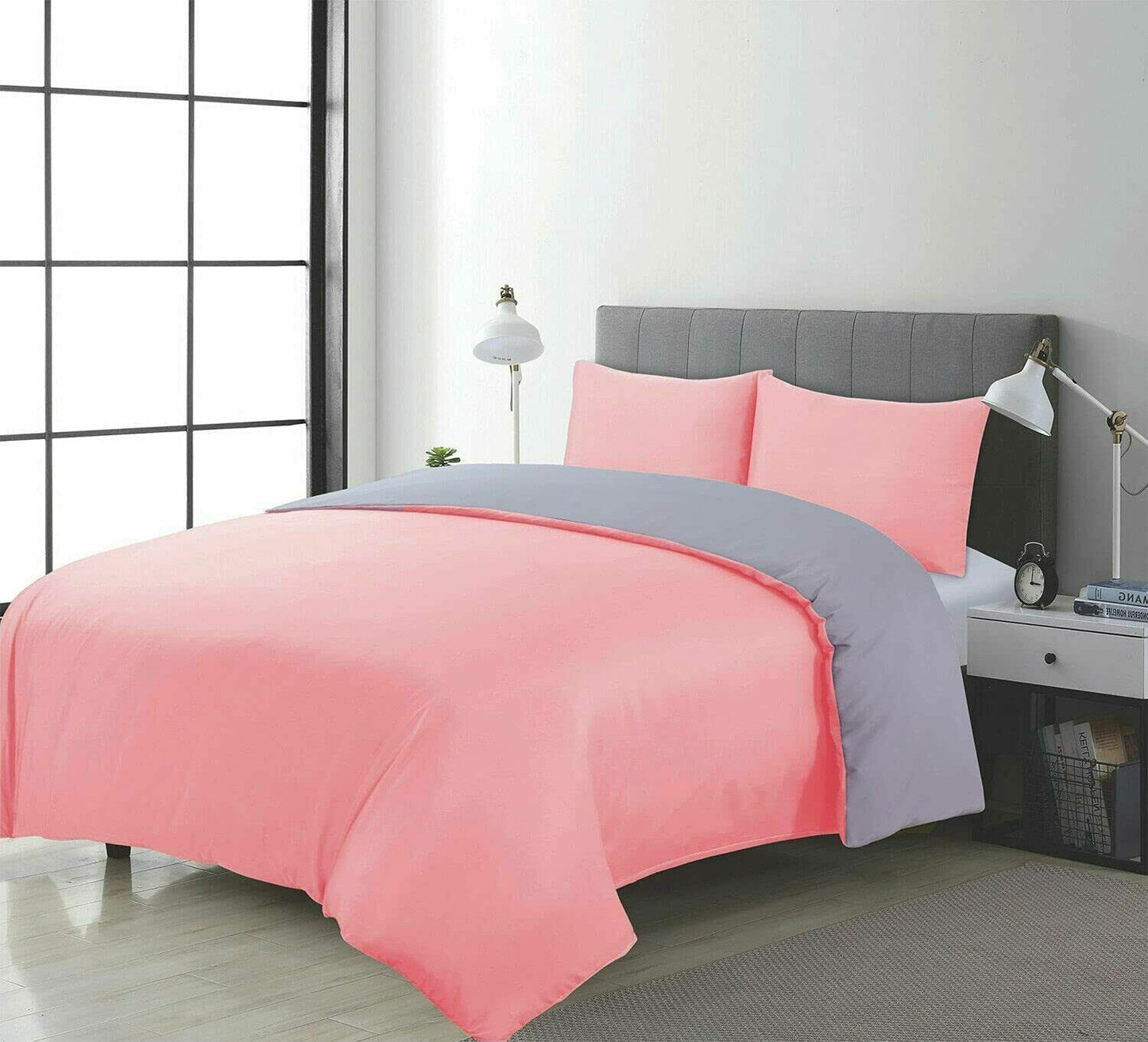 Plain Reversible Duvet Cover & Pillowcase Bedding Set Cover Single Double King