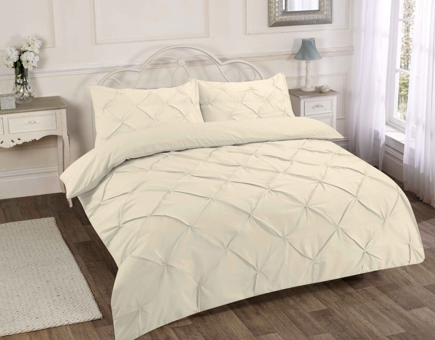 PINTUCK DUVET SET POLY COTTON QUILT COVER SINGLE DOUBLE SUPER KING SIZE BEDDING