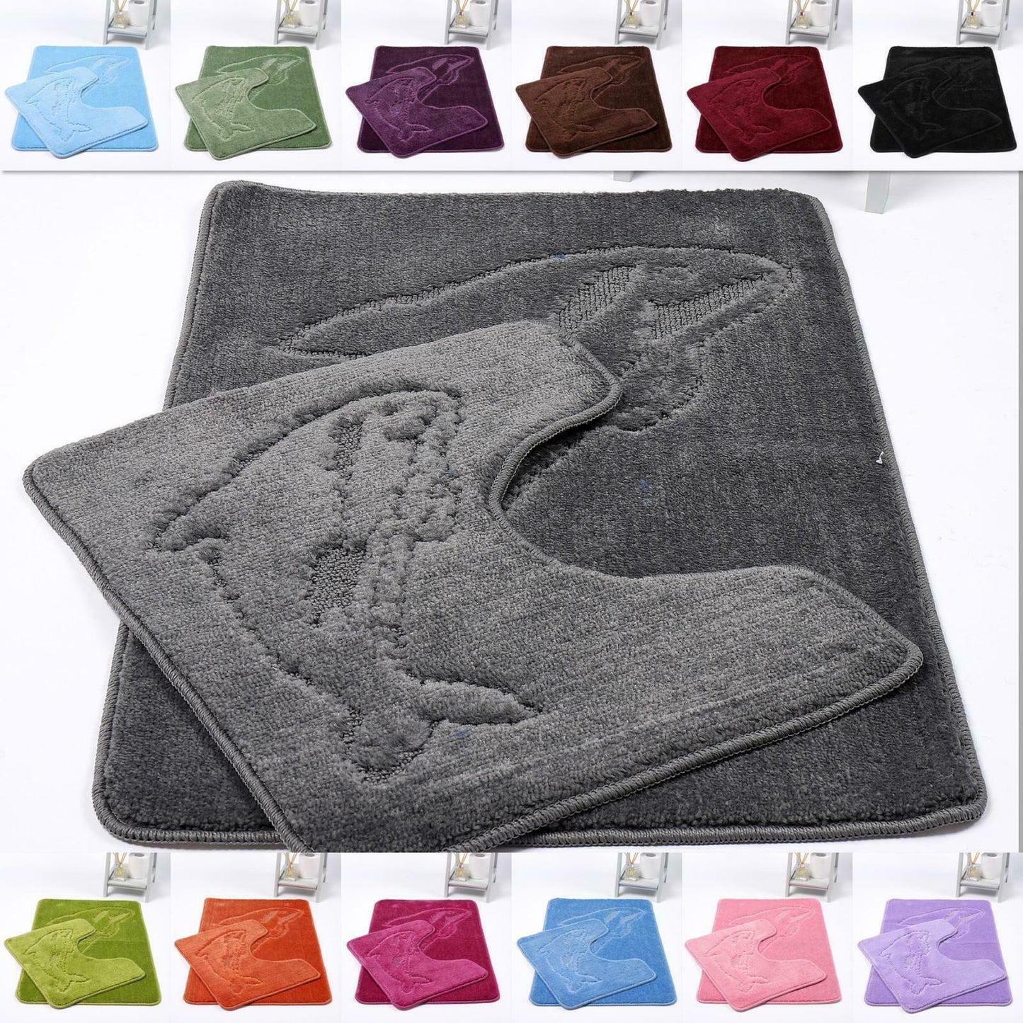 2 Piece Dolphin Bath Mat Set Pedestal Non Slip