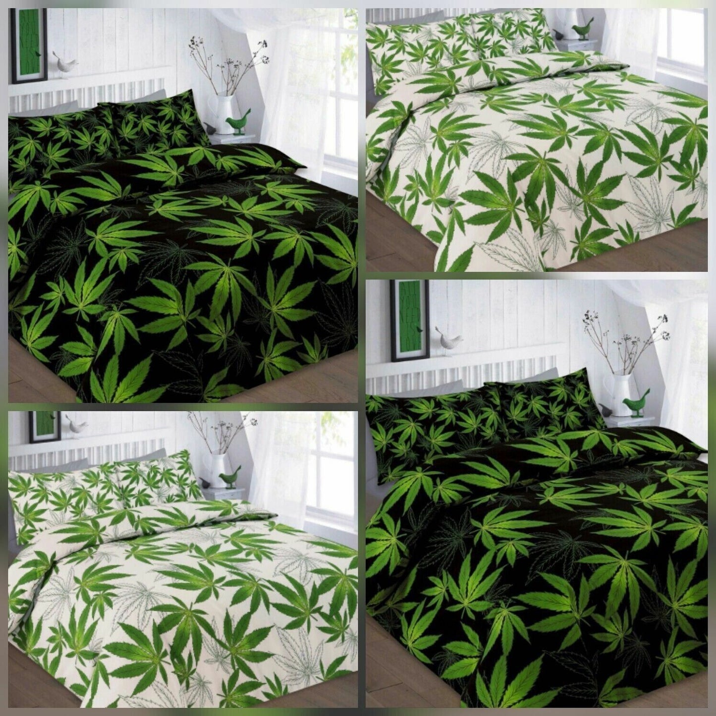 Weed Print Duvet Cover and Pillowcase Bedding Set