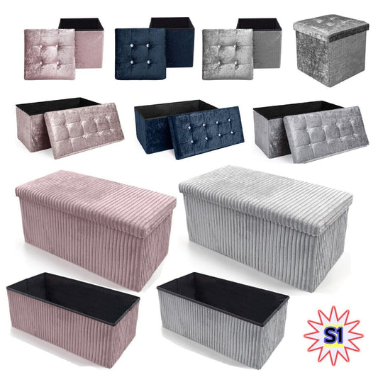 CRUSHED VELVET FOLDING COLLAPSIBLE STORAGE BOX