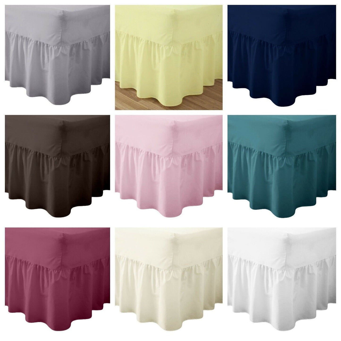 Plain Dyed Poly Cotton Fitted Extra Deep Base Valance Pleated Sheet All Sizes