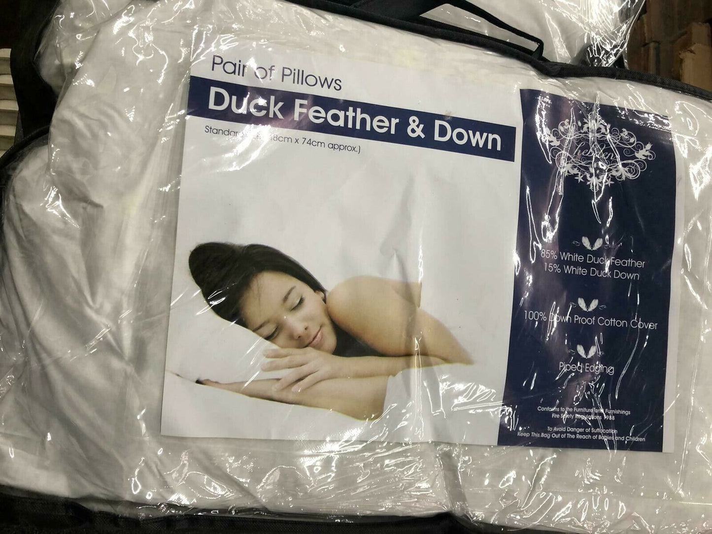 Pair of Luxury Extra Filled Duck Feather & Down Pillows Pillow Hotel Quality