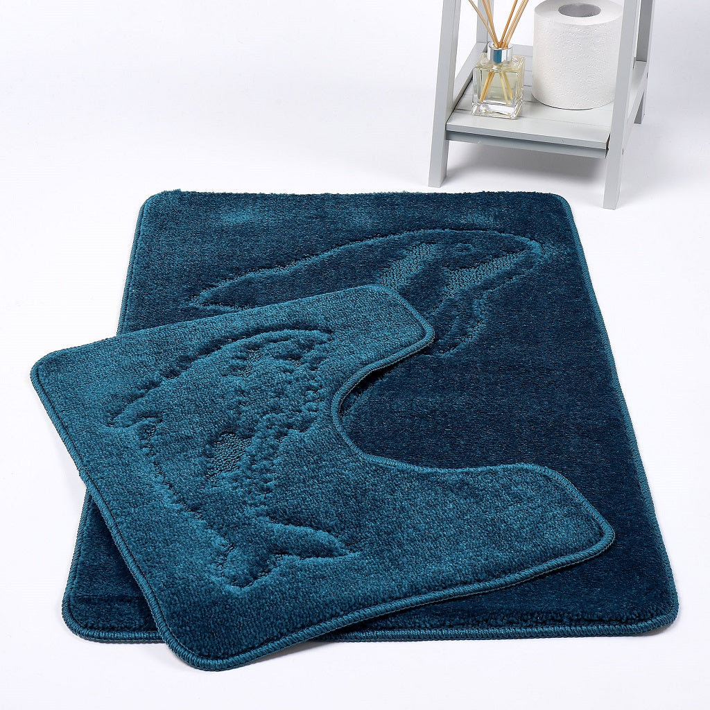 2 Piece Dolphin Bath Mat Set Pedestal Non Slip