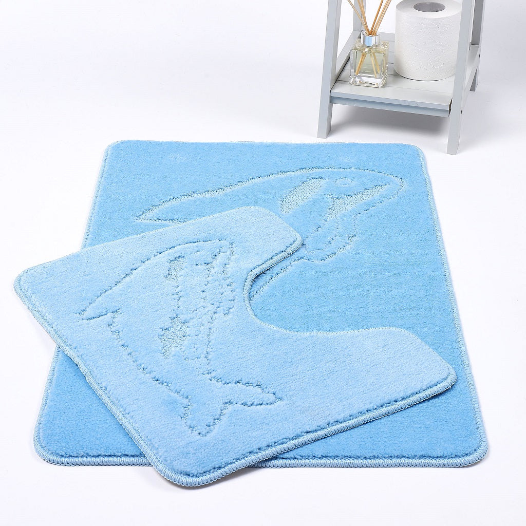 2 Piece Dolphin Bath Mat Set Pedestal Non Slip