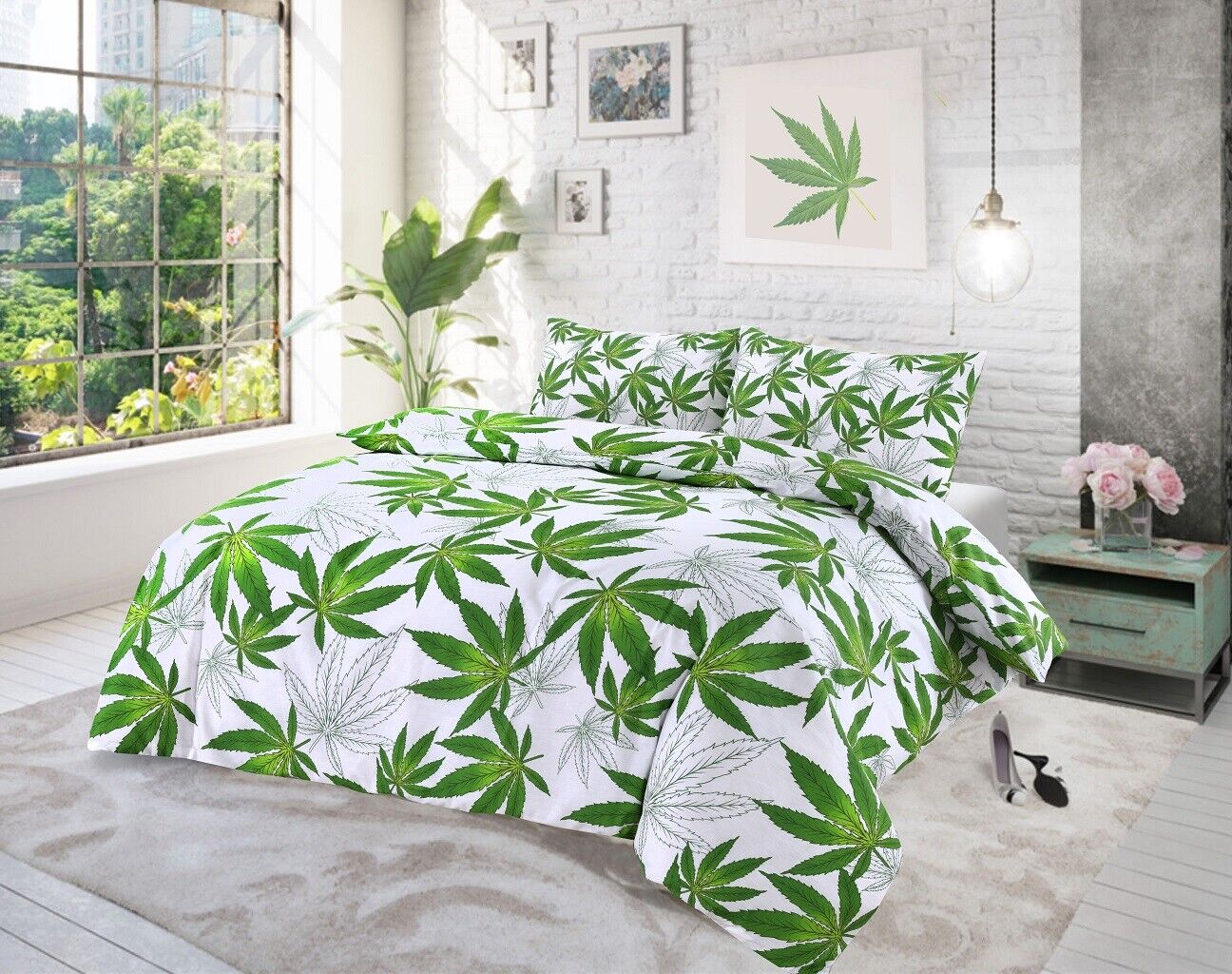 Weed Print Duvet Cover and Pillowcase Bedding Set