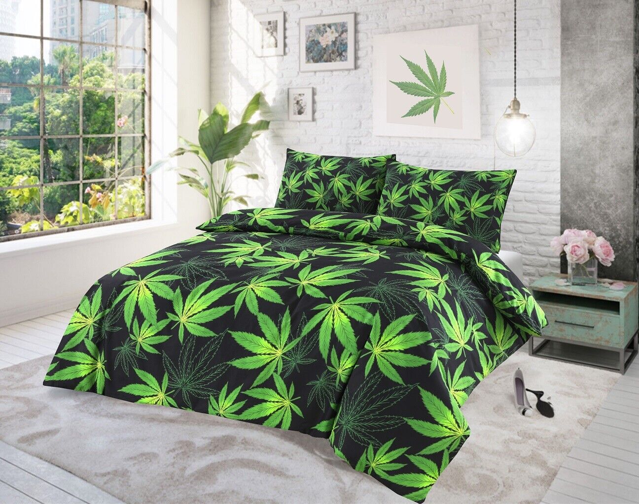 Weed Print Duvet Cover and Pillowcase Bedding Set